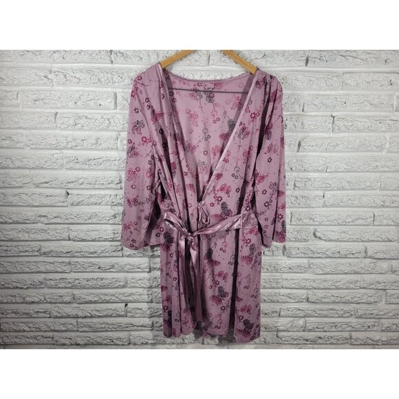 Apt 9 Intimates Womens Robe XXL Plus 3/4 Sleeve Butterflies Lavender C19E - Picture 1 of 10